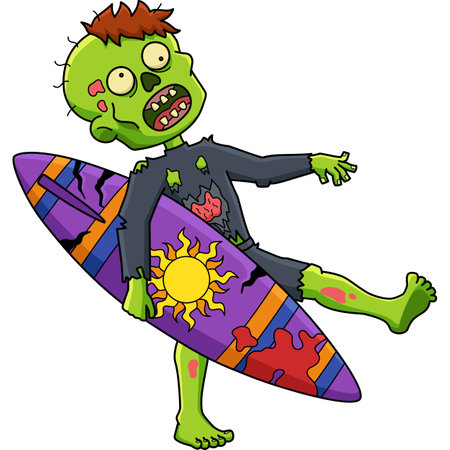 Zombie Surfer Cartoon Colored Clipart Illustrationのイラスト素材