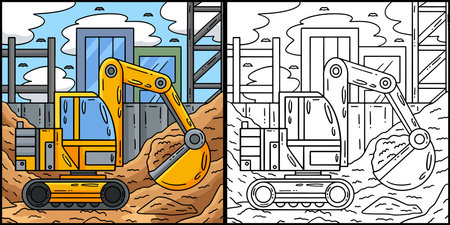 Construction Excavator Coloring Page Illustrationのイラスト素材