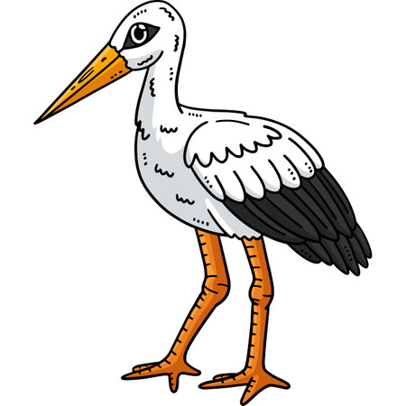 White Stork Bird Cartoon Colored Clipartのイラスト素材