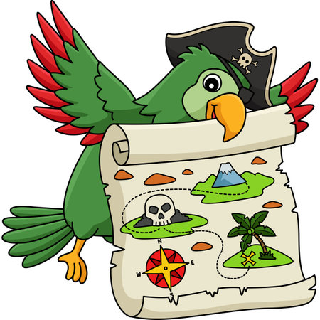 Pirate Parrot with a Treasure Map Cartoon Clipartのイラスト素材