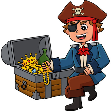Pirate With a Treasure Cartoon Colored Clipartのイラスト素材