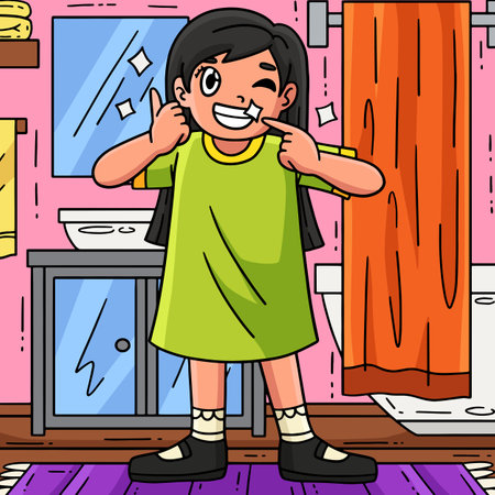 Dental Care Child with Sparkling Teeth Coloredのイラスト素材