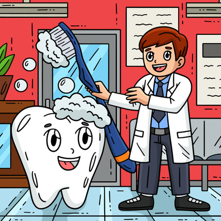 Dental Care Dentist and Tooth Colored Cartoonのイラスト素材