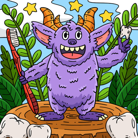 Dental Care Monster Colored Cartoon Illustrationのイラスト素材