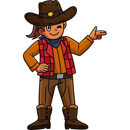 Cowgirl with the Gun Gesture Cartoon Clipartのイラスト素材