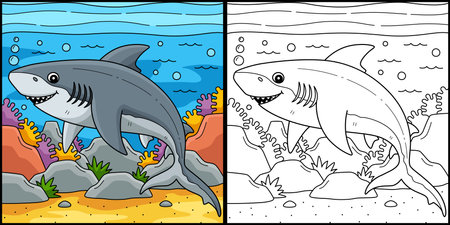 Bull Shark Coloring Page Illustrationのイラスト素材