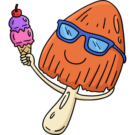 Mushroom with Ice Cream Cartoon Colored Clipartのイラスト素材