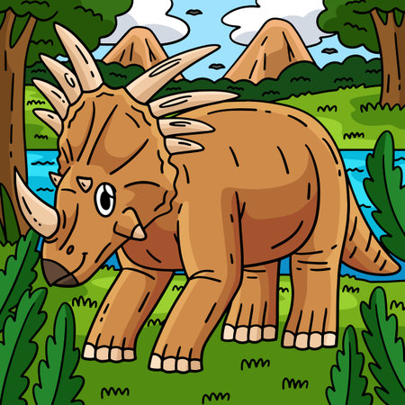 Dino Styracosaurus Colored Cartoon Illustrationのイラスト素材
