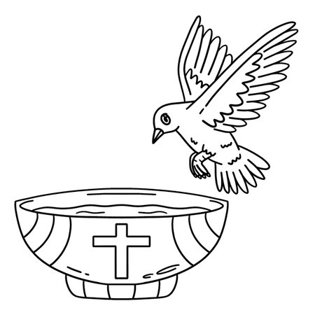 Baptism Bowl of Water with Dove Isolated Coloringのイラスト素材