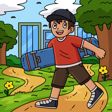 Skateboard Boy Colored Cartoon Illustrationのイラスト素材