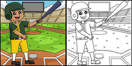 Baseball Player on the Field Coloring Illustrationのイラスト素材