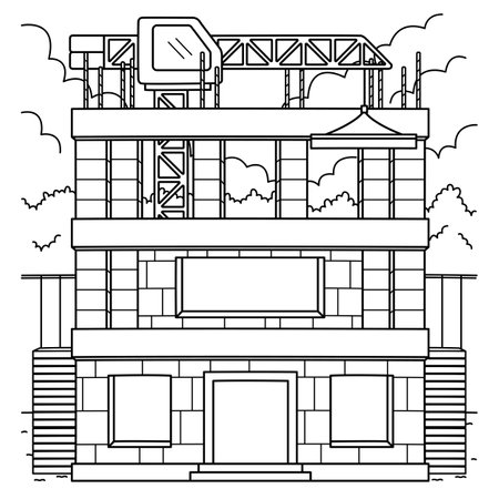 Construction Site with Tower Crane Coloring Pageのイラスト素材