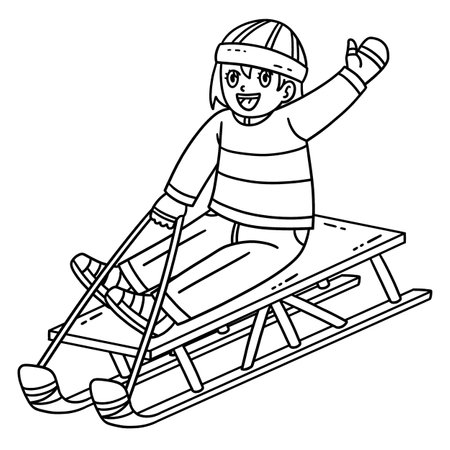 Sledding Girl Isolated Coloring Page for Kidsのイラスト素材