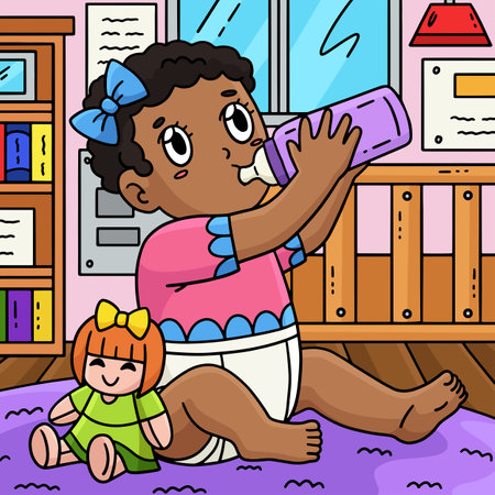 Baby Shower Baby Drinking from a Bottle Coloredのイラスト素材