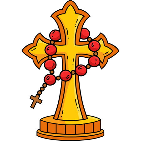 Baptism Cross with Rosary Cartoon Colored Clipartのイラスト素材