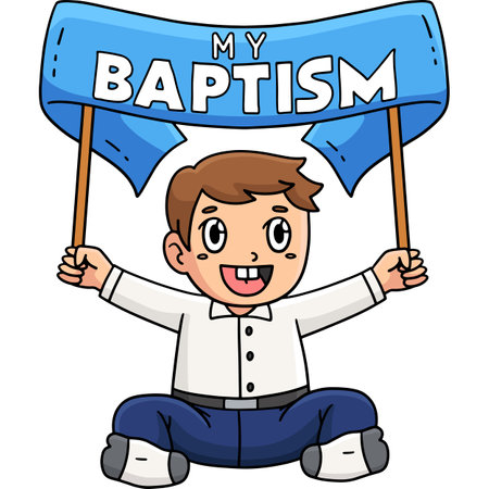 Baptism Baby Holding a Banner Cartoon Clipartのイラスト素材