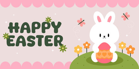 Happy Easter Egg Hunting Poster Panoramic Bannerのイラスト素材