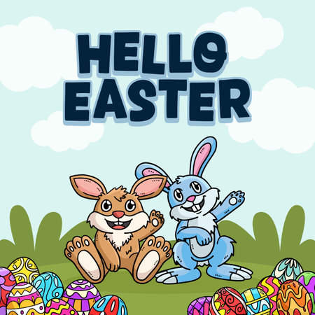 Hello Easter Egg Hunting Poster Square Bannerのイラスト素材