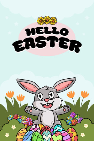 Happy Easter Egg Hunting Poster Vertical Bannerのイラスト素材