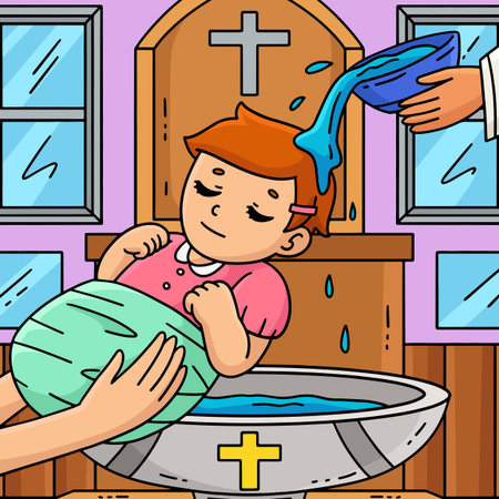 Baptism Baby Being Baptized Colored Cartoon