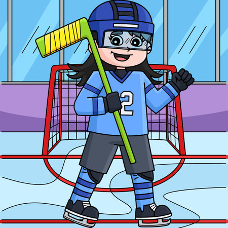 Ice Hockey Girl Player Colored Cartoonのイラスト素材
