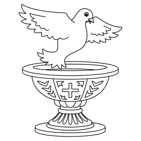 Baptism Dove and Baptismal Font Isolated Coloringのイラスト素材