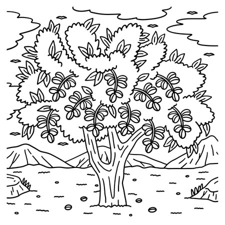 Almond Tree Fruit Plant Coloring Page for Kidsのイラスト素材