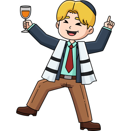 Bar Mitzvah Boy Having a Party Cartoon Clipartのイラスト素材