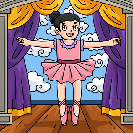 Ballerina on the Toes Colored Cartoon Illustrationのイラスト素材