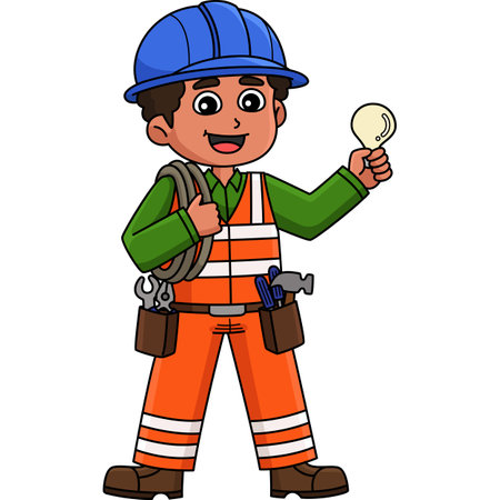 Construction Worker Electrician Cartoon Clipart