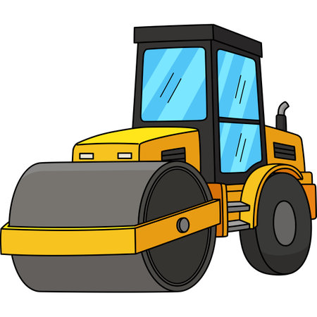 Construction Road Roller Cartoon Colored Clipart