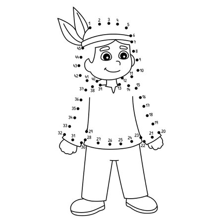 Dot to Dot Native American Boy Isolated Coloringのイラスト素材