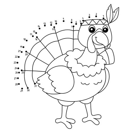 Dot to Dot Turkey with Indian Headdress Isolatedのイラスト素材