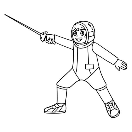 Fencing Male Fencer Lunging Isolated Coloring Page