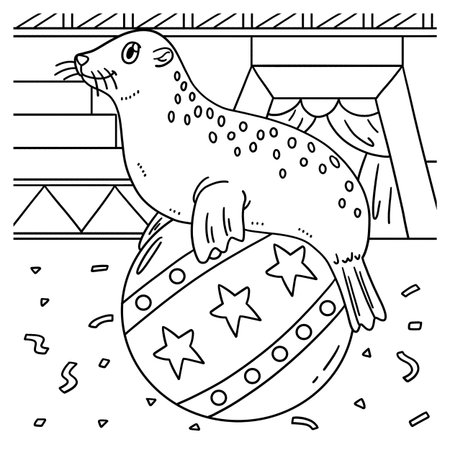 Circus Animal Seal on Ball Coloring Page for Kidsのイラスト素材