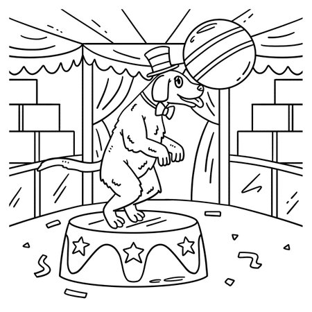 Circus Animal Dog on Podium Coloring Page for Kidsのイラスト素材