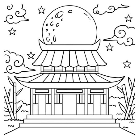 Mid Autumn Festival Full Moon Chinese Templeのイラスト素材