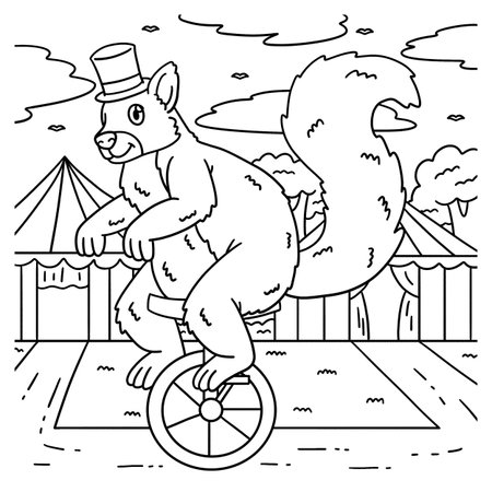 Circus Animal Squirrel on a Unicycle Coloring Pageのイラスト素材