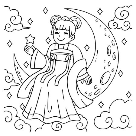 Mid Autumn Festival Chang e and the Moon Coloringのイラスト素材