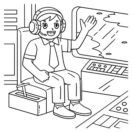 Male Pilot in the Cockpit Coloring Page for Kidsのイラスト素材