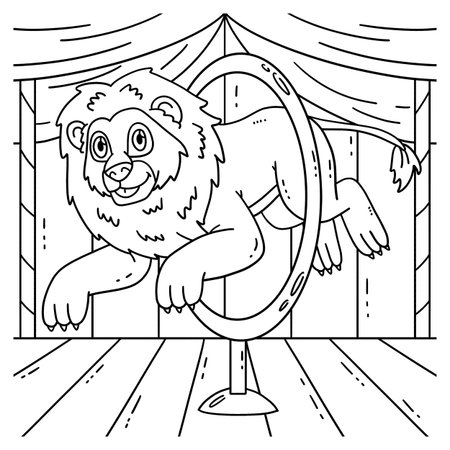 Circus Animal Lion Jumping into a Hoop Coloringのイラスト素材