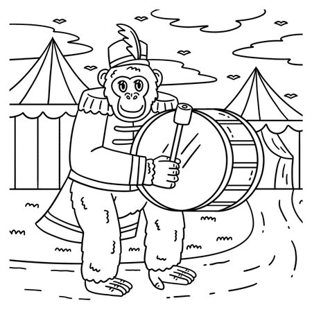 Circus Animal Chimpanzee Playing Drumline Coloringのイラスト素材