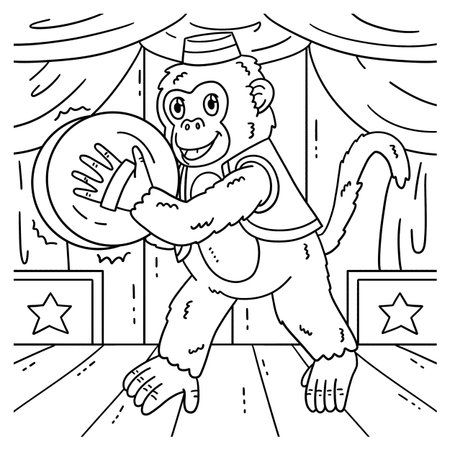 Circus Animal Monkey Playing Cymbals Coloring Pageのイラスト素材