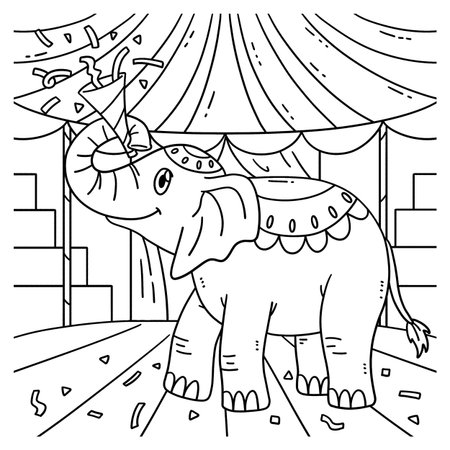 Circus Animal Elephant with Confetti Coloring Pageのイラスト素材