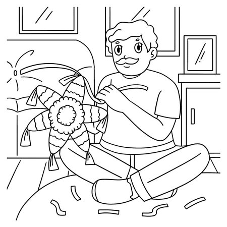 Las Posadas Dad Preparing the Pinata Coloring Pageのイラスト素材
