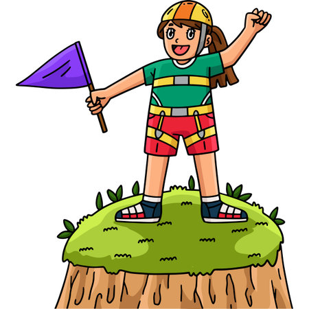 Bouldering Girl Reaching the Top Cartoon Clipartのイラスト素材