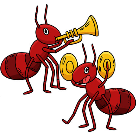 Ant Animal Eating a Berry Cartoon Colored Clipartのイラスト素材