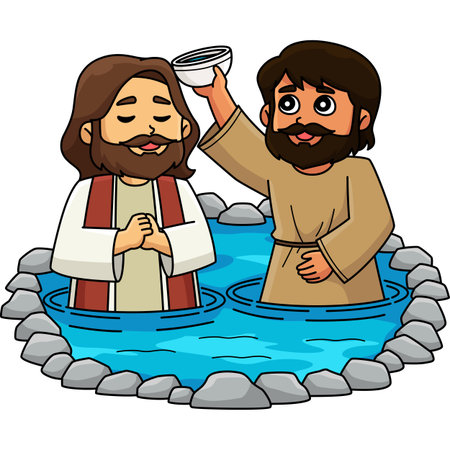Baptism of Jesus Cartoon Colored Clipartのイラスト素材
