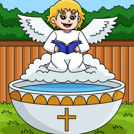 Baptism Angel Base Baptismal Font Colored Cartoonのイラスト素材