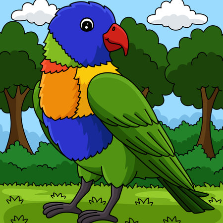 Bird Loriini Colored Cartoon Illustrationのイラスト素材